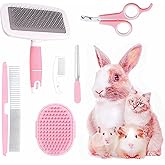 Crafterlife Small Animal Pet Grooming Kit with Pet Shedding Slicker Brush, Bath Massage Glove, Pet Grooming Comb, Nail Clipper Trimmer for Rabbit, Puppy, Kitten, Guinea Pig, Hamster, Ferret (Pink)