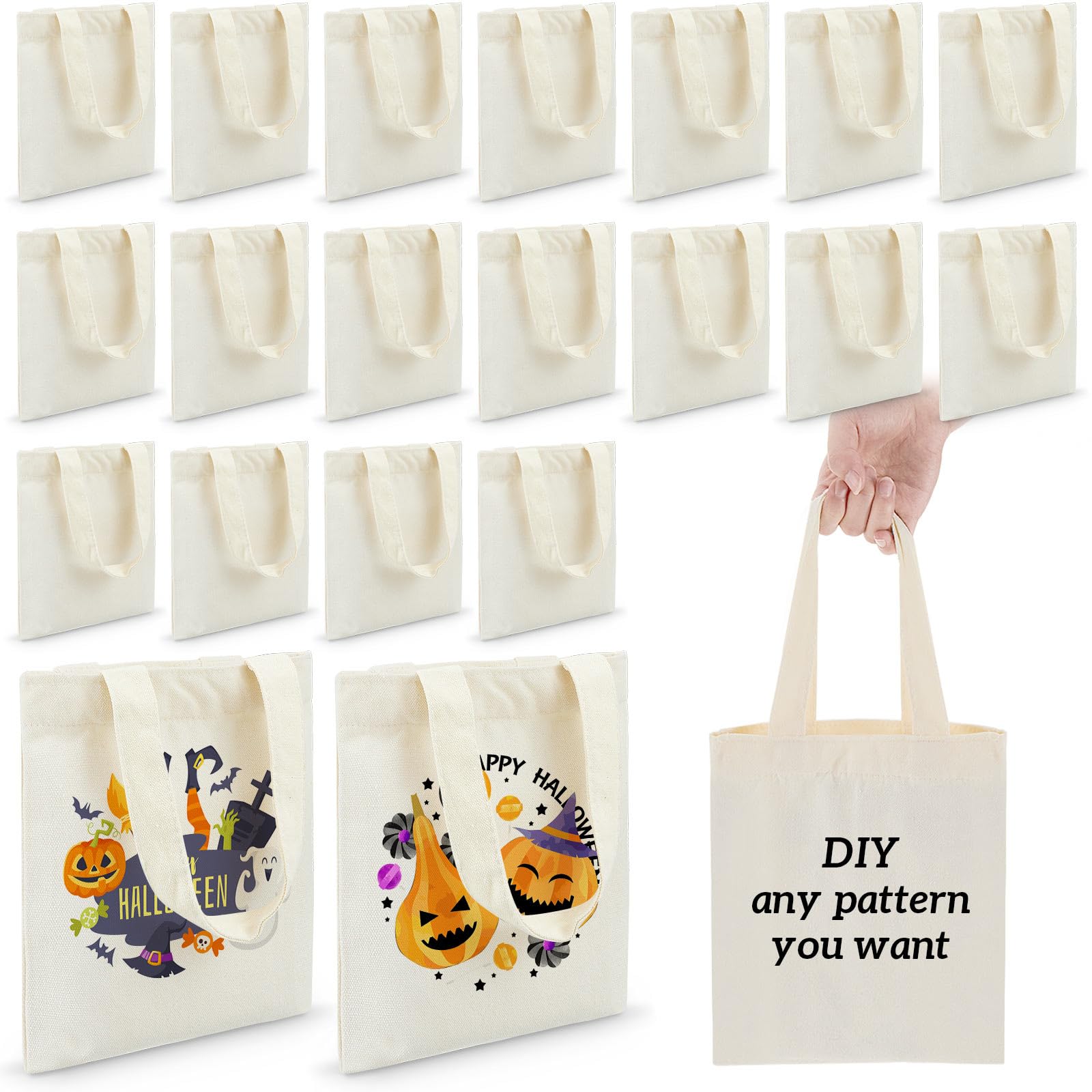 Photo 1 of Amylove 12 Pcs Mini Tote Bag Sublimation Blank Canvas Tote Bags Reusable Grocery Luggage DIY Sack Goody for Party Even (10 x 10 Inch,Natural Color)