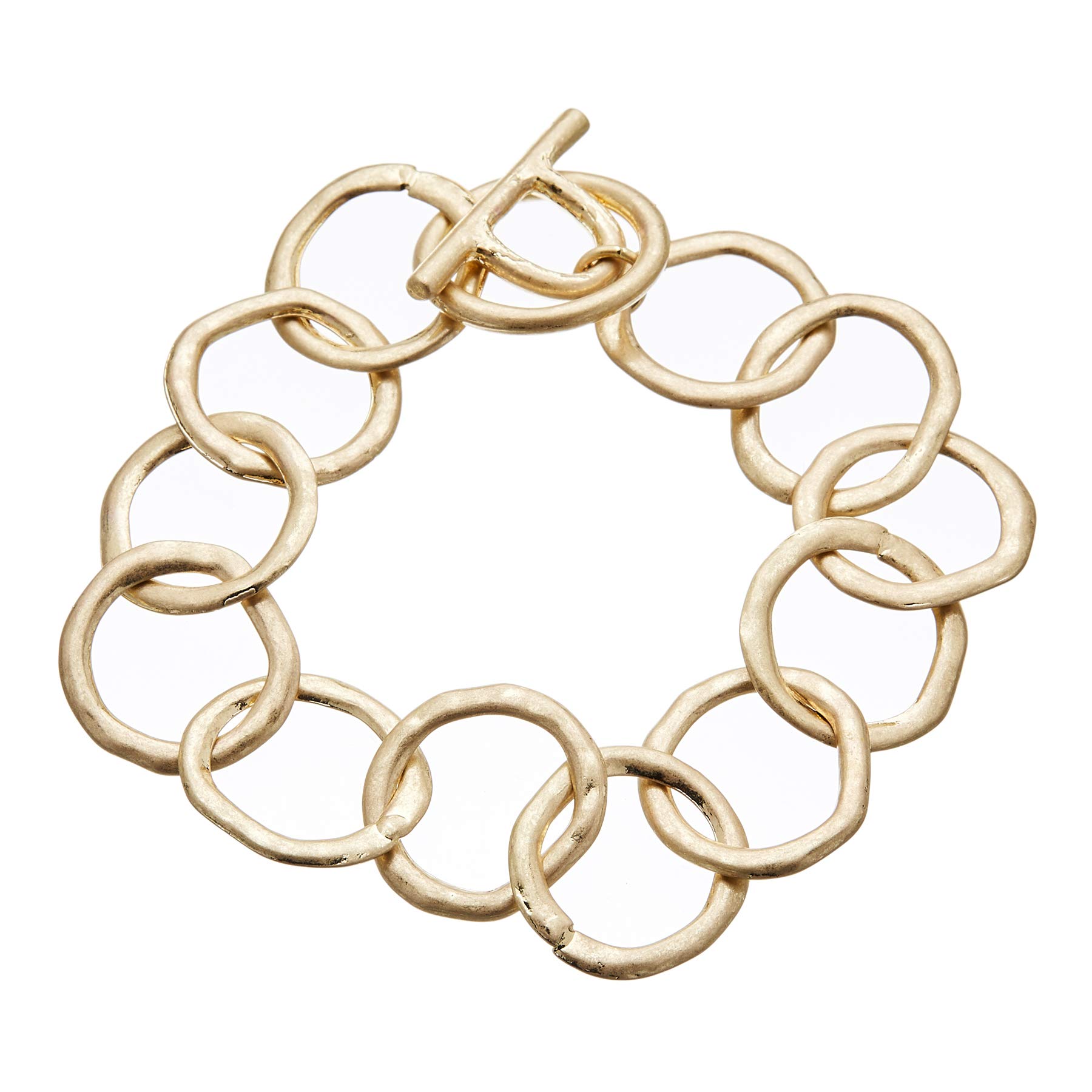 Bello London Matt gold plated T bar bracelet with linked connecting circles - Jalen G