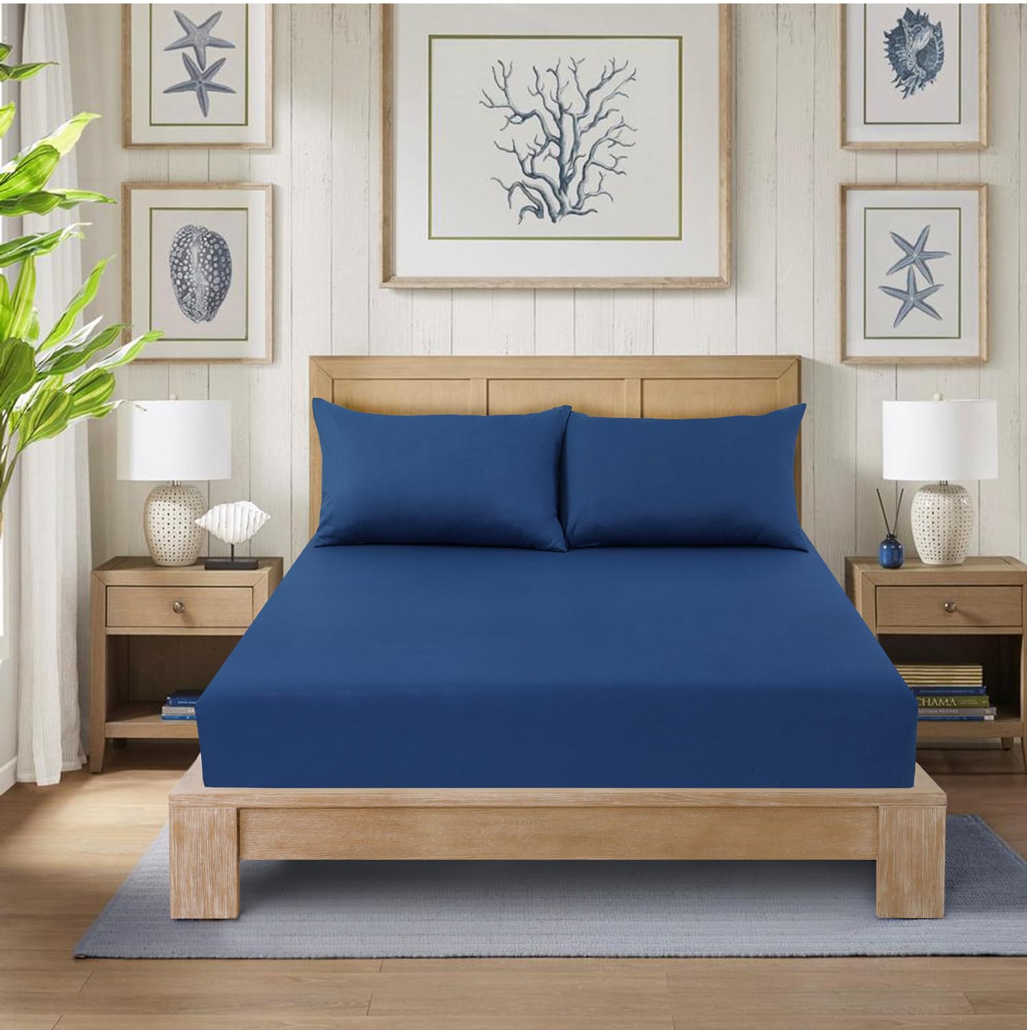 CHARKHAH Polycotton Fitted Sheet for Single Double King Super King Bed 200 Thread Count Anti Wrinkle Plain Bedding 25 cm Extra Deep Fitted Sheets Cover with Elastic Edges (Royal-Blue, Double)