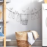 Clothesline Birdie Wall Stickers, sacinora Simplicity Sketch Dry Clothes Wall Decals Removable Vinyl Peel and Stick for Bathroom Balcony Laundry Room Art Home Decorations