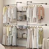 DABILONGC Industrial Pipe Clothing Rack with Shelves | Heavy Duty Adjustable Garment Hanger, 2 Installation Methods Closet Storage System for Wardrobe Organization,80" H x 86" W