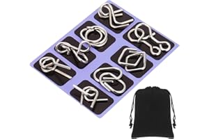 Yilloog Metal Wire Puzzle Set of 8 with Pouch, Brain Teaser Puzzles IQ Test Ring Disentanglement Unlock Interlock Game Trick Metal for Party Favor Challenge(D Style)