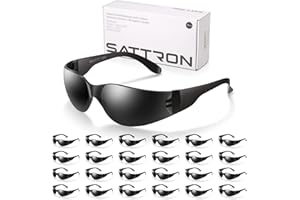 SATTRON 24 Pack of Tinted Safety Glasses (Protective Safety Sunglasses) Ploycarbonate Dark Smoke Lenses for UV Protection, Scratch & Impact Resistant, Perfect for Construction, Outdoor Work, Shooting and More