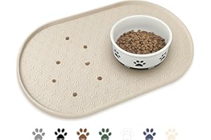 KPWACD Pet Feeding Mat for Dogs and Cats, Silicone Dog Placemat Non-Slip Waterproof Bowl Mats Prevent Food and Water Overflow, High-Lips Puppy Dish Tray Mat Suitable for Large Medium Small Pets, Beige