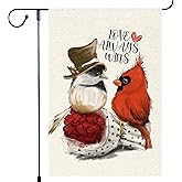 Welcome Valentines Garden flags 12x18inch Double Sided Burlap Outside Cardinal garden flag Lawn Rustic Farmhouse Home Anniversary flags Decorations