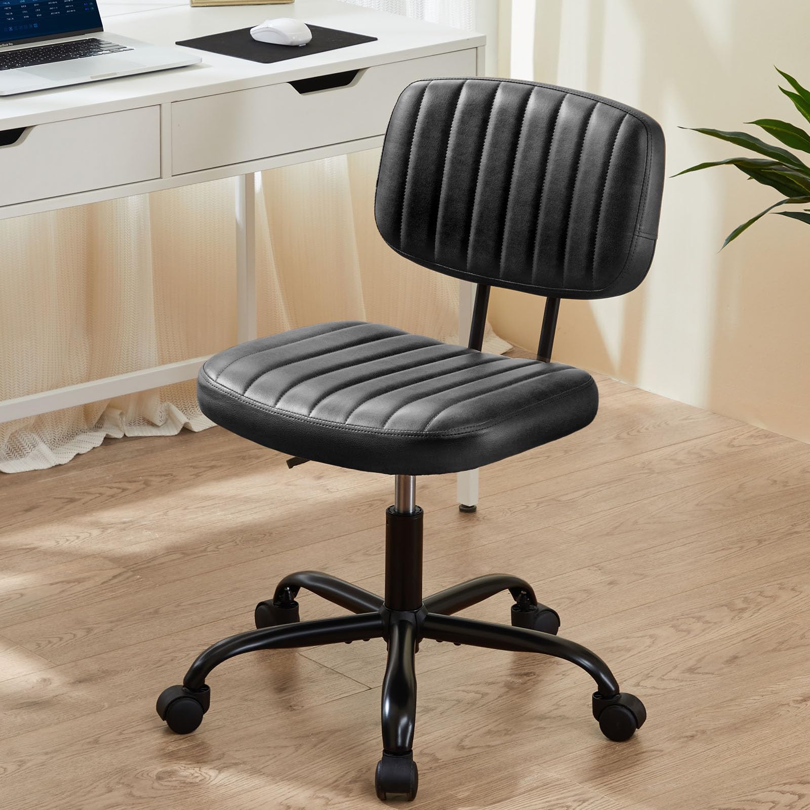 Photo 1 of ************FOR PARTS ONLY-MISSING CRUCIAL PARTS**************
Sweetcrispy Small Office Desk Chair with Wheels Armless Comfy Computer Chair with Lumbar Support, PU Leather Low Back Adjustable Height 360° Rolling Swivel Task Chair Without Arm for Home, Bed