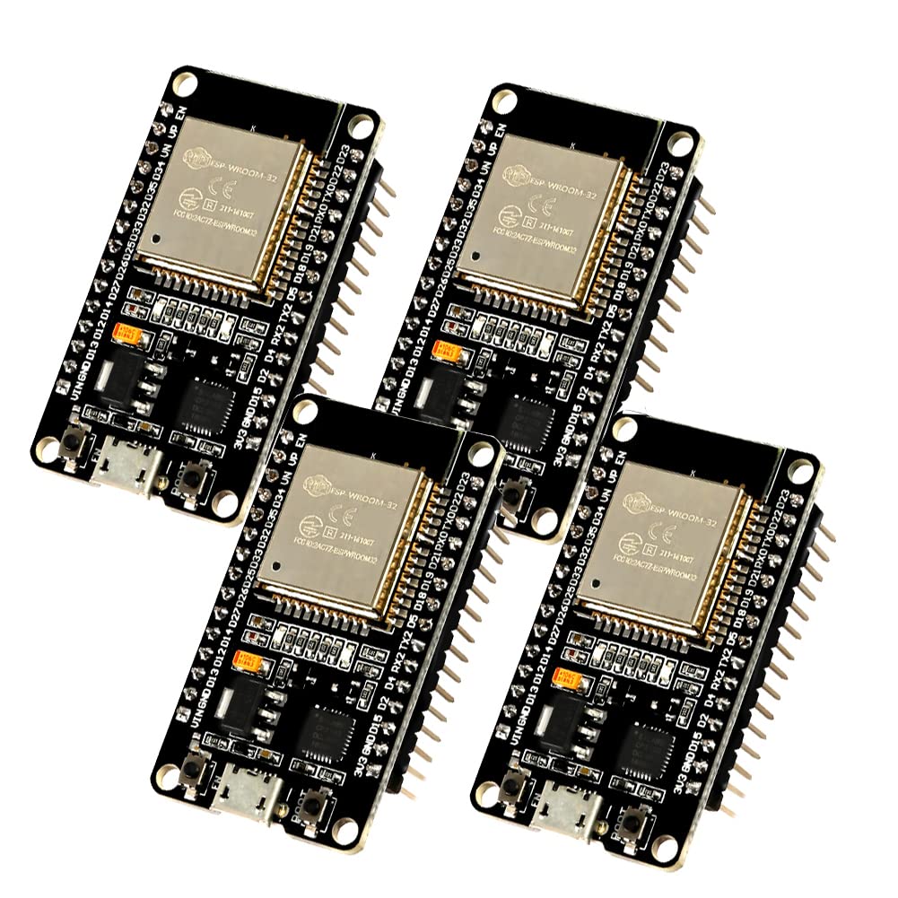 Dealikee 4PCS ESP32 ESP-32S Development Board 2.4GHz Dual-Mode WiFi + Bluetooth Dual Cores Microcontroller Processor Integrated with ESP32s Antenna RF AMP Filter AP STA