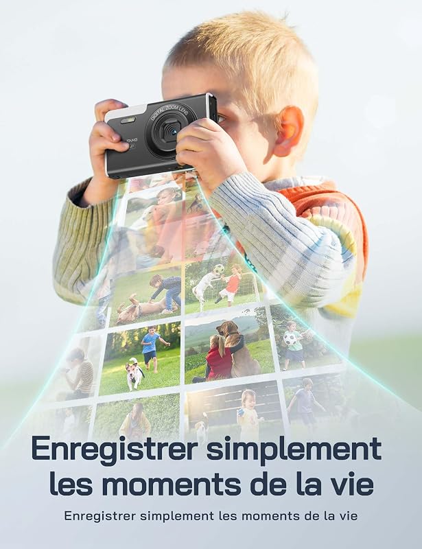 Appareil Photo numérique, caméra 4K pour Enfants, compacte 56 MP, vidéo Zoom numérique 16X, Point de Mise au Point Automatique et Appareil Photo numérique, Cadeau