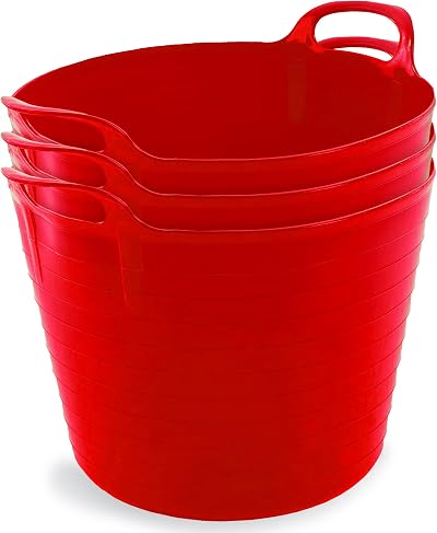 Neat. 42L Flexi Tubs Pack Red with Handles - Large Garden Buckets 3 Pack