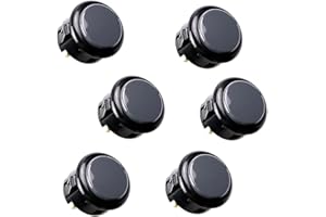 SANWA 6 pcs OBSF-30 Original Push Button 30mm - for Arcade Jamma Video Game & Arcade Joystick Games Console (Black & Gray) S@NWA
