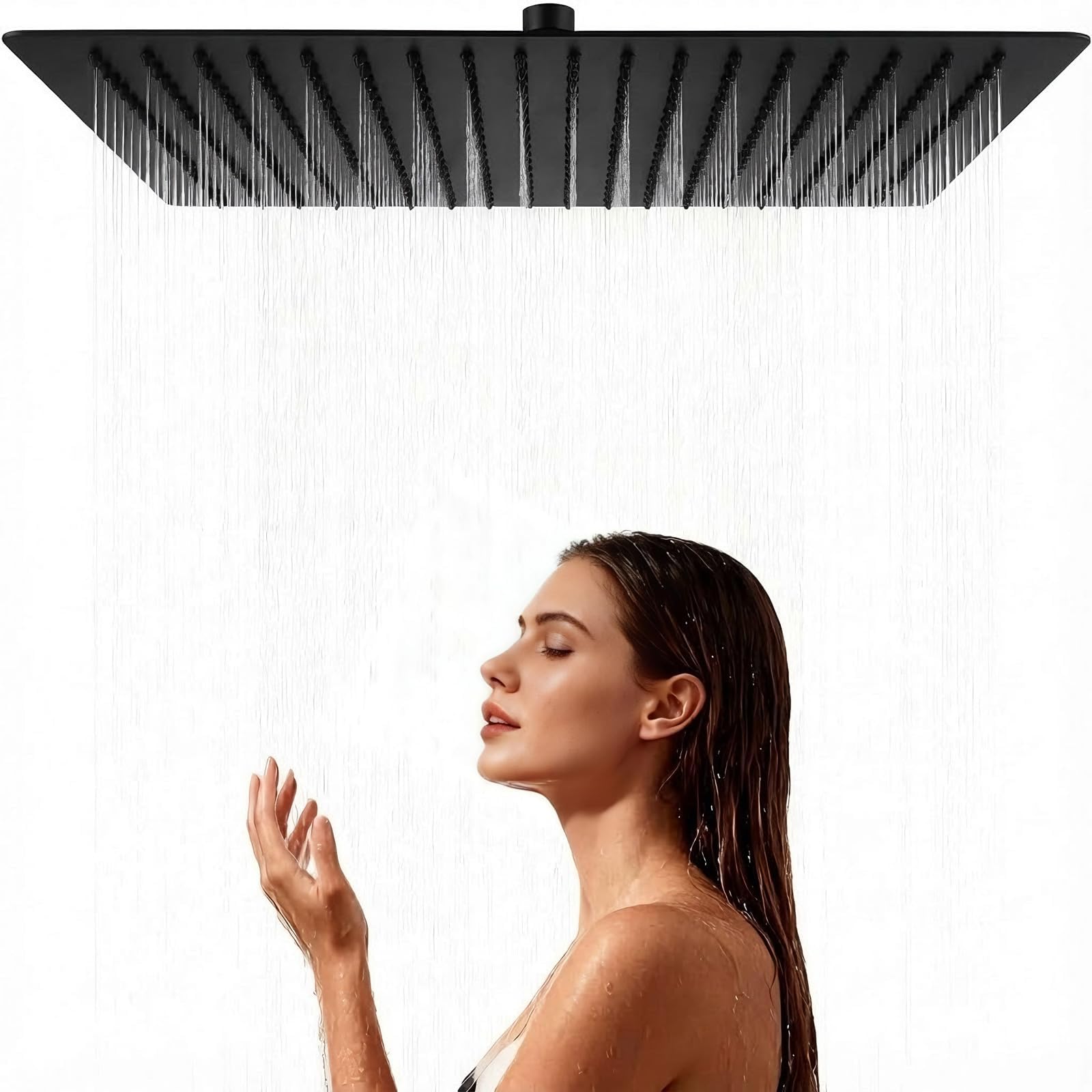 Photo 1 of 16 Inch Large Rain Shower Head - Matte Black Ceiling Rainfall Showerhead 304 Stainless Steel High Pressure