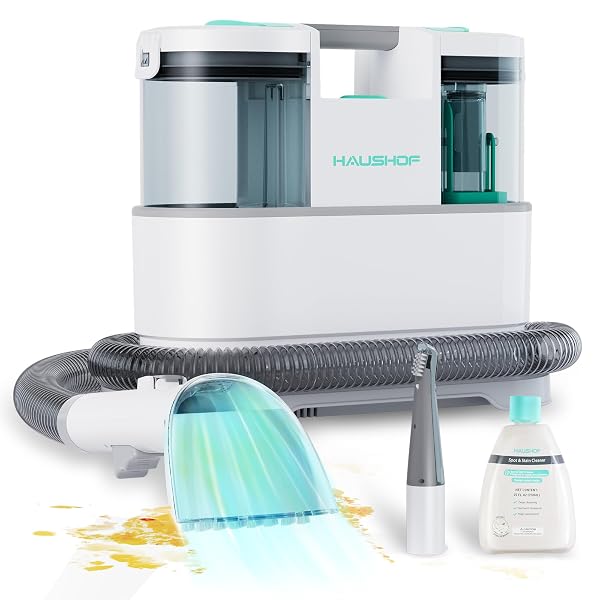 HAUSHOF PORTABLE CARPET SPOT AND UPHOLSTERY CLEANER, 12KPA LIGHTWEIGHT DEEP COUCH CLEANER MACHINE POWERFUL SUCTION FOR PET STAINS, COUCH, RUG, CAR SEATS, NARROW SPACES, SPOT & STAIN CLEANER INCLUDED