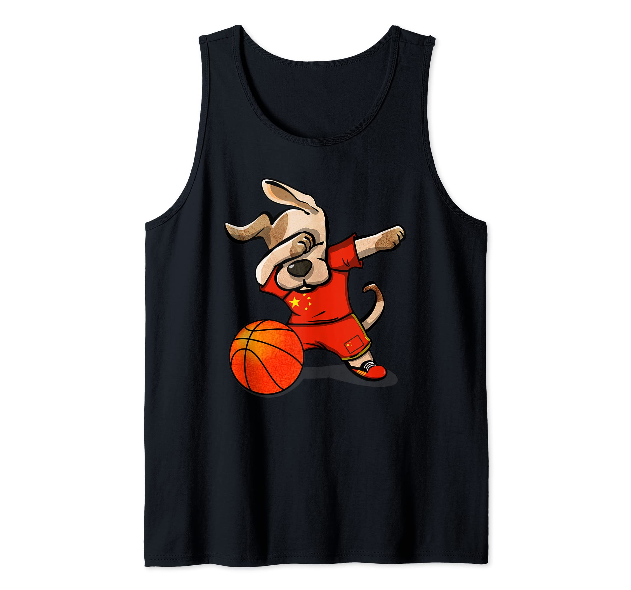 Dabbing Dog China Basketball Fans Jersey Chinese Flag Sport Tank Top