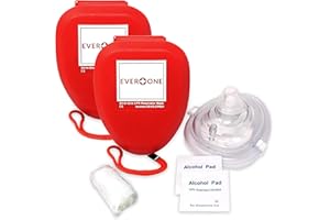 EVERONE CPR Rescue Mask, Adult/Child Pocket Resuscitator, Hard Case with Wrist Strap + Gloves & Wipes - 2 Pack