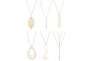 FUNRUN JEWELRY 6PCS Long Pendant Necklace Set Bar Circle Leaf Y Necklace Arrow Statement Necklace for Women