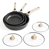 Caannasweis Nonstick Frying Pan Set With Detachable Handle Oven Safe | 8&amp;9.5&amp;11 inch Egg Pan,Omelette Pan, Healthy Stone Cookware Set Chef's Pan,Induction Compatible,PFOA Free