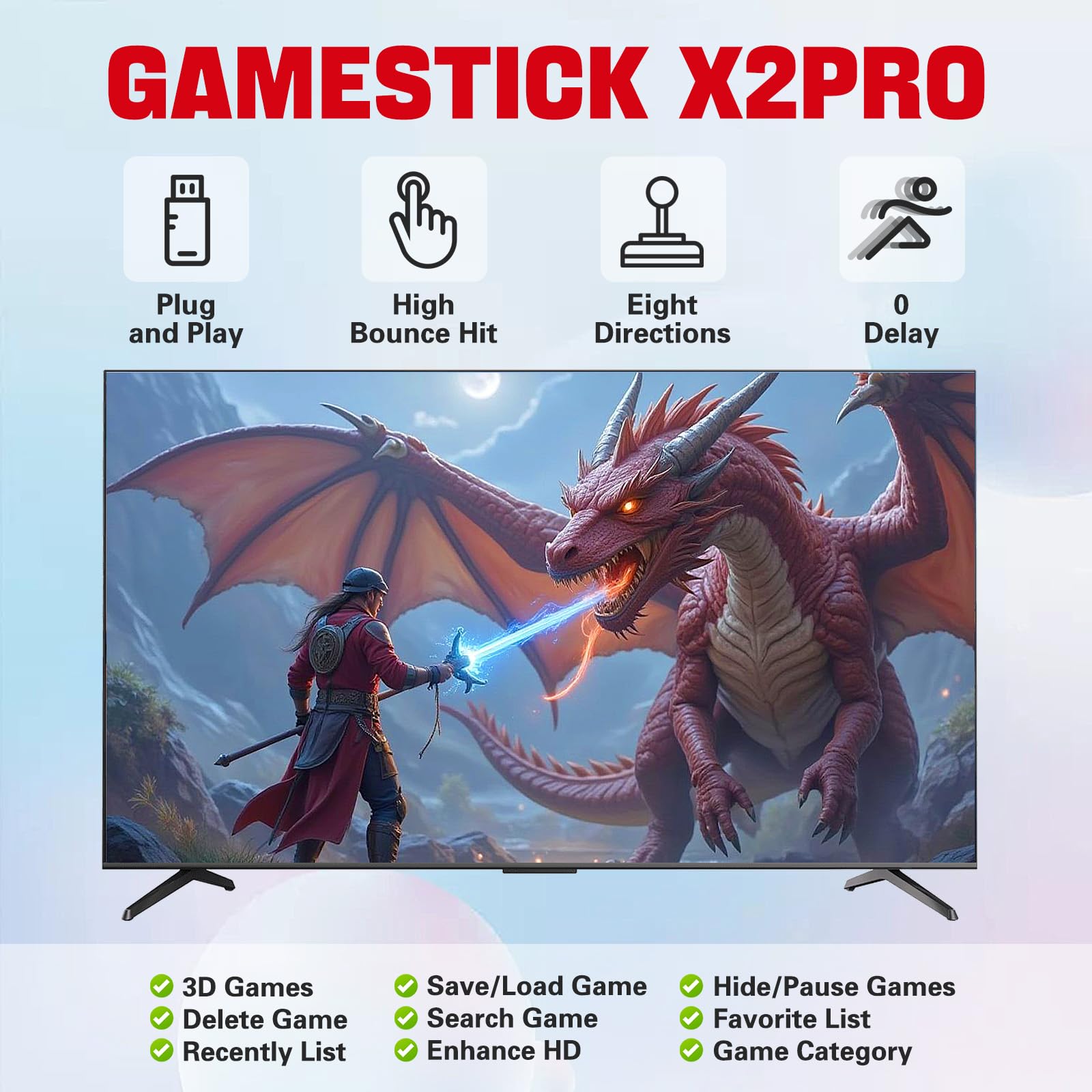 Hugawelo 42000 in 1 Wireless Bluetooth Joystick Large 3D Game Console, 1280X720 high-Definition Output, Large 3D Games, Search/Save/Hide/Pause Games, 1-4 Players