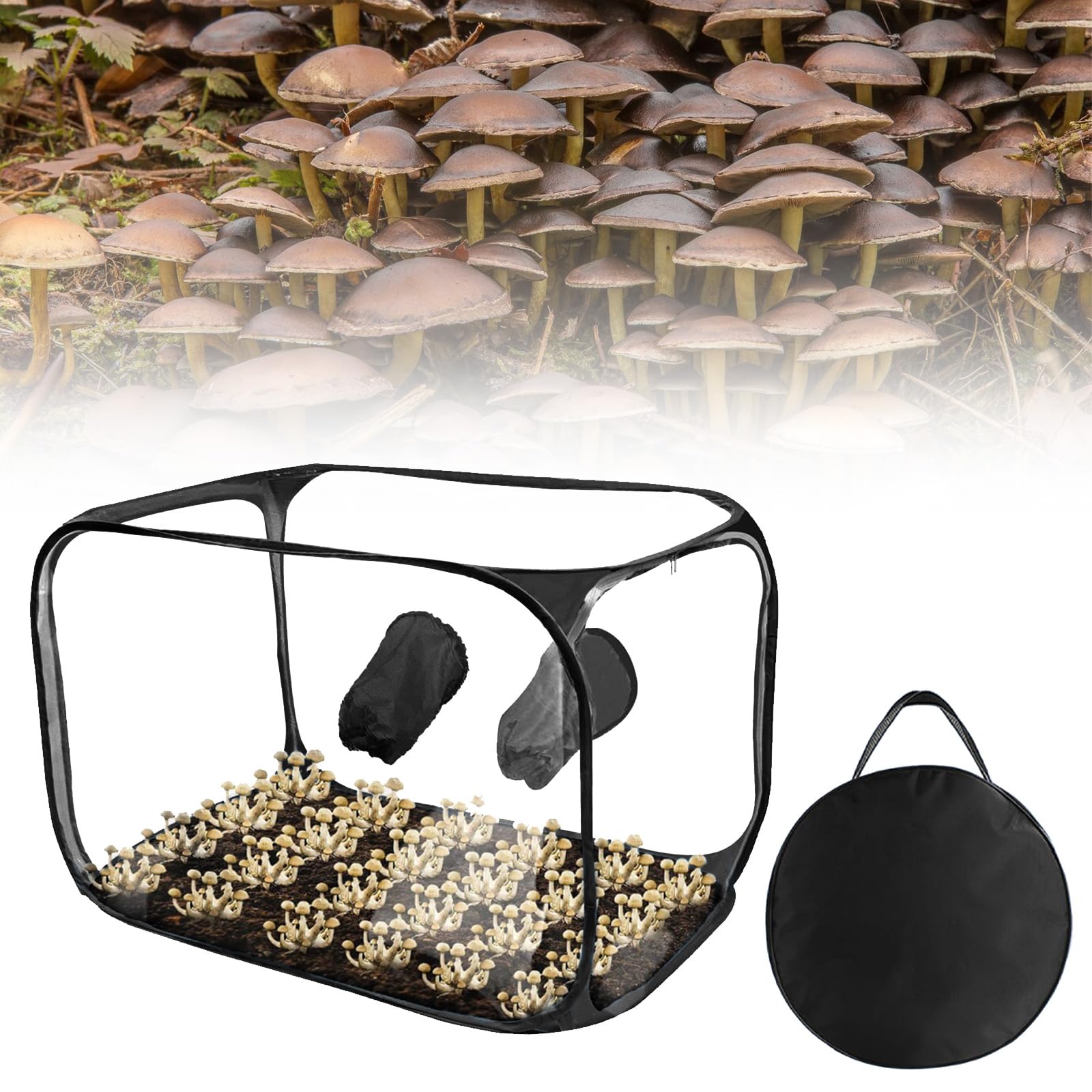 Kensbro Mushroom Grow Box, Portable Foldable PVC Mushroom Growth Set, Compact Standing Air Box, Black, 58 cm (W) x 57 (H) 91 (D), Modern, Outdoor