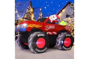 GOOSH 7.5 FT Long Christmas Inflatables Monster Truck Outdoor Decorations Blow Up Yard Santa Claus with Presents on Truck with Built-in LEDs for Garden Lawn Indoor Party Décor