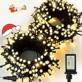 ULG Upgraded 2-Pack 186FT 500 LED Christmas String Lights, Extendable Waterproof Fairy Lights with Memory Function, 8 Modes, Bubble Bulbs, Warm White, Adapter Included for All Decor