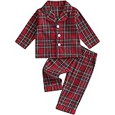 Kuriozud Kids Toddler Boy Christmas Pajamas Long Sleeve Button Down Shirt Top and Pants 2pcs Pjs Sets Sleepwear