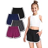 BOOPH 4 Packs Girls Shorts Quick Dry Kids Athletic Soccer Running Dolphin Shorts with Pockets