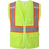 HATAUNKI Reflective Safety Vest for Men Women Hi Vis Vest with Pockets High Visibility Vest Mesh Construction Vests Meets ANSI/ISEA Standards (Yellow-33, Large)