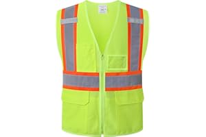 HATAUNKI Reflective Safety Vest for Men Women Hi Vis Vest with Pockets High Visibility Vest Mesh Construction Vests Meets ANSI/ISEA Standards (Yellow-33, Large)