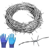 50 Ft Barbed Wire, 4 Point Hot-Dip Galvanized Barb Fence Roll, 18 Gauge Heavy Duty Barbed Wire Fence for Yard, Garden, Crafts, Baseball Ball and Critter Deterrent