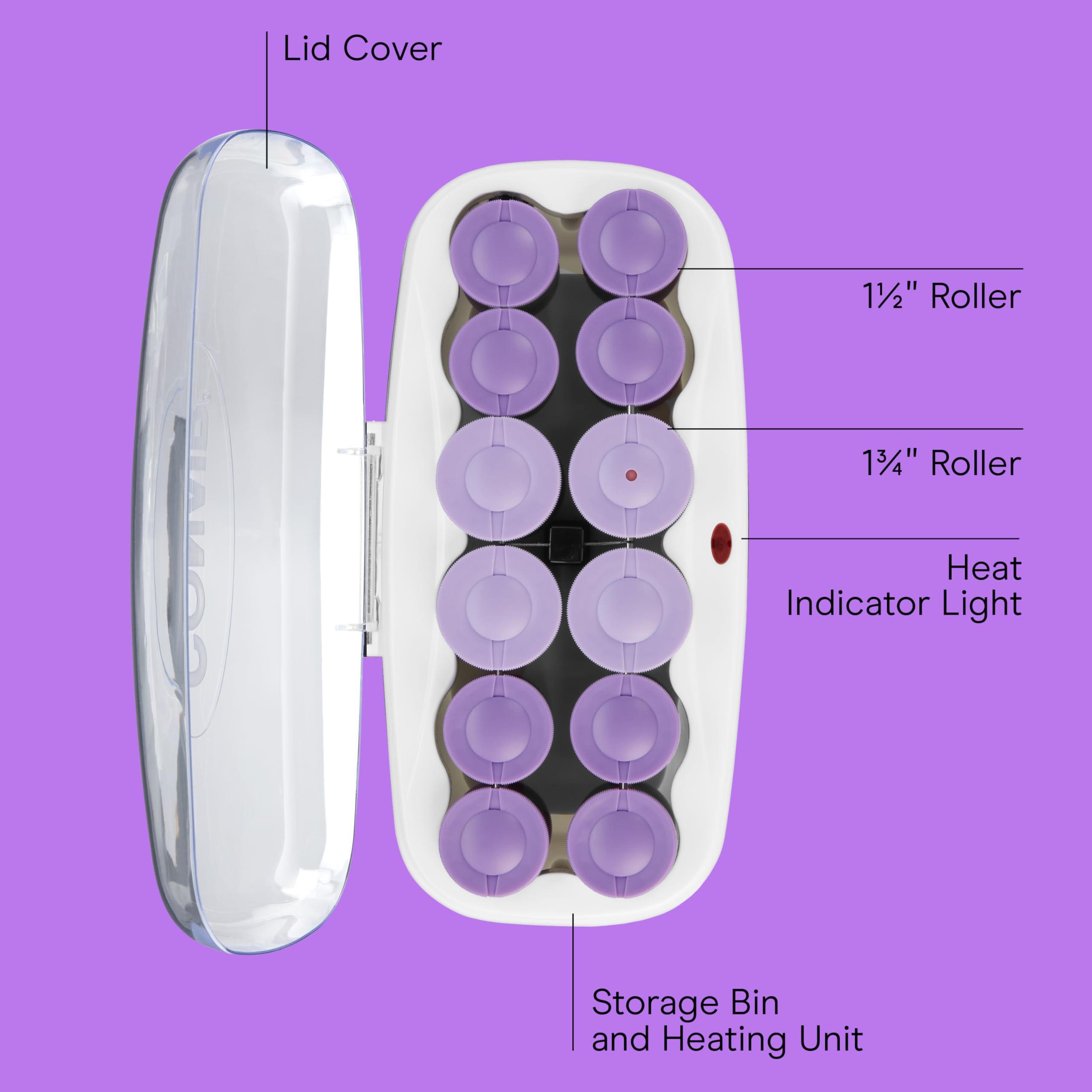 Conair Hot Rollers for Long, Medium & Short Hair, 12 Ceramic Flocked 1½-Inch and 1¾-Inch Heated Hair Rollers with Clips, Hot Curlers for Women, Volume & Curls, Amazon Exclusive