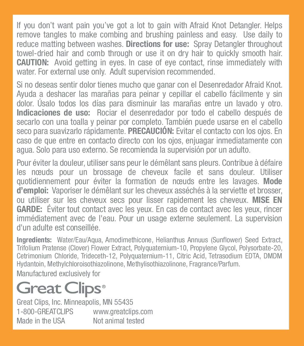Solutions by Great Clips Kid's Afraid Knot Detangler, 8oz | Light Detangling Spray for Children | Protects & Moisturizes Hair | Recommended for Ages 2-10: Beauty
