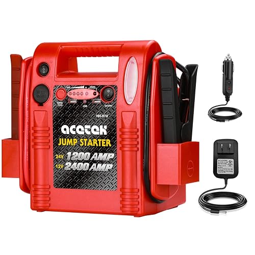 24V / 12V Jump Starter, acetek 1200/2400 Peak Amp Battery Jump Starter ...