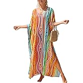 IMAGEKOPE Kaftan Dresses for Women Plus Size Bathing Suit Cover up Vneck Batwing Dress Loose fit Moroccan Caftan mumu Dresses