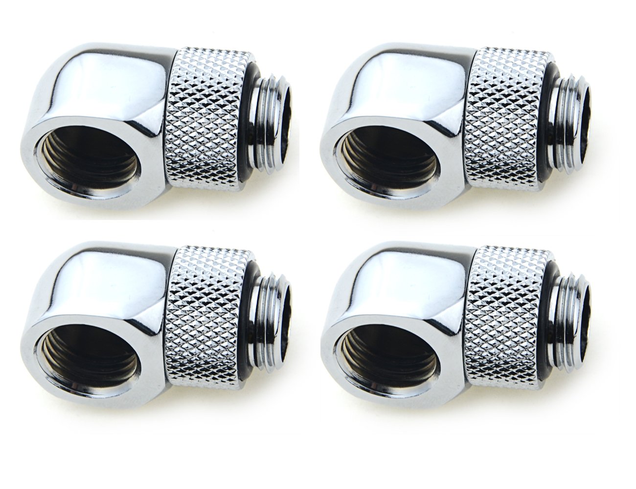 BXQINLENX Silver Chrome G 1/4" Male to Female 90° Rotary Enhance Multi-Link Adapter Fitting for Computer Water Cooling System(4 PCS)