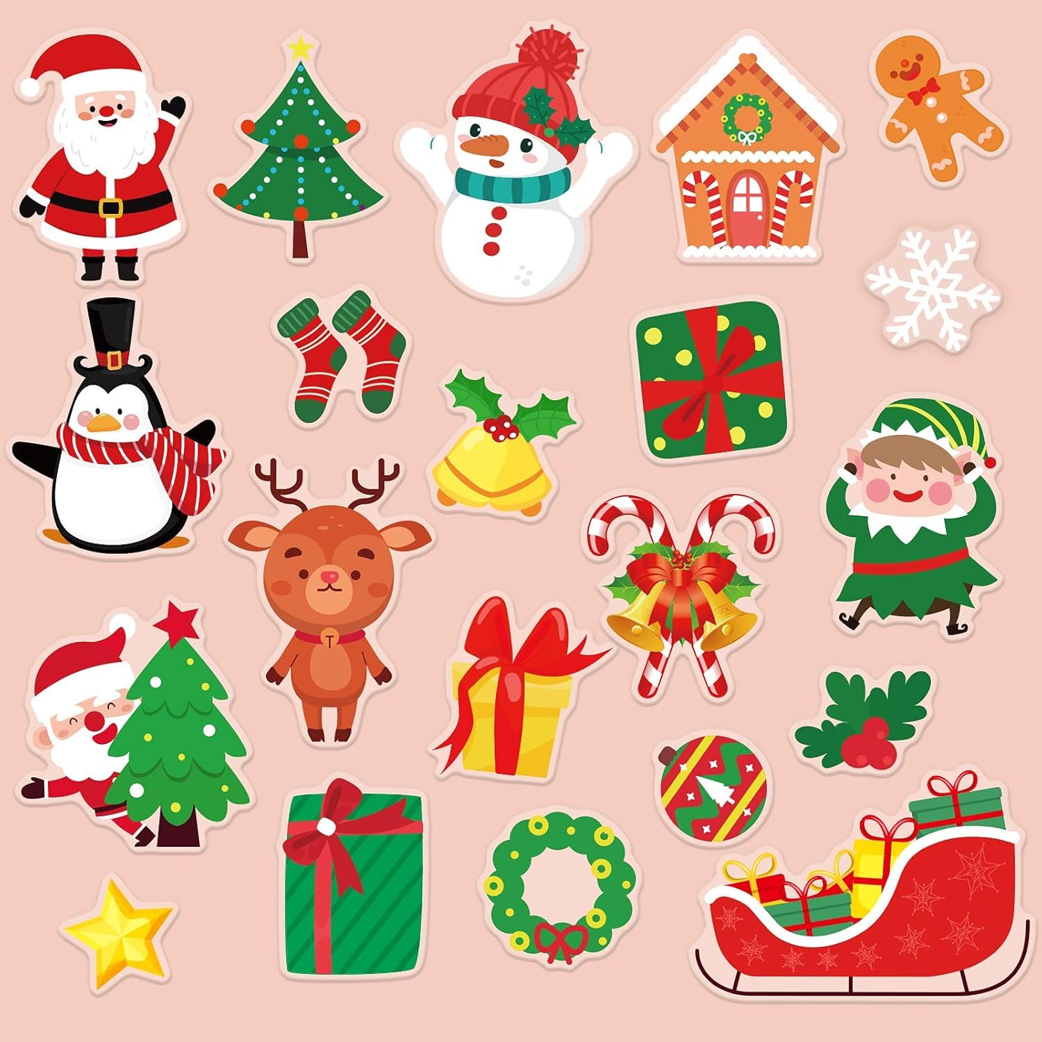 View 1 of 20 PCS Christmas Thick Gel Clings Winter Christmas Window Gel Clings Decals Stickers for Kids Toddlers and Adults Home Airplane Classroom Nursery Xmas Holiday Party Supplies Decorations
