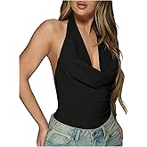 SHENHE Women's Halter Cowl Neck Bodysuit Going Out Open Back Sleeveless Y2k Party Tops Leotard