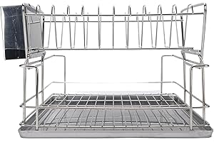 2 Tier Kitchen Bowl Drying Rack Stainless Steel Drain with Cutlery for Bowls and Dishes, Space Saving