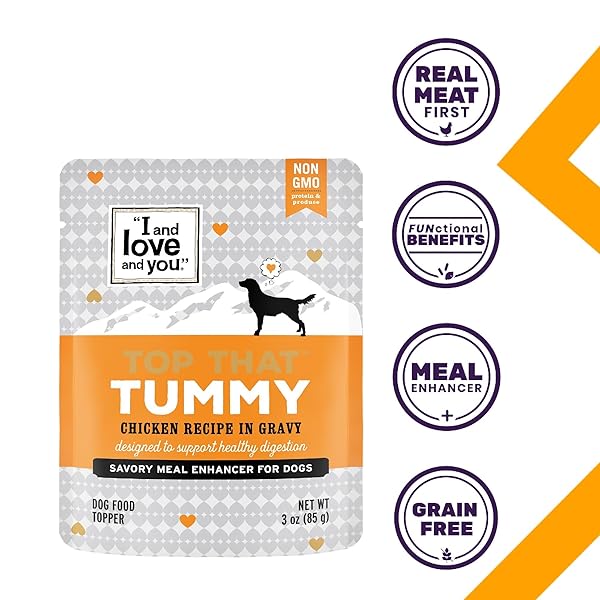 “I AND LOVE AND YOU” TOP THAT TUMMY WET DOG FOOD POUCH, CHICKEN RECIPE IN GRAVY, 3 OZ (PACK OF 12)