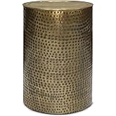 SIMPLIHOME Corbin 16 inch Wide Metal Side Table in Hammered Antique Gold, Round Drum Design End Table for Living Room, Family
