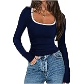 SOLY HUX Women's Long Sleeve Fitted Tops Scoop Neck Tight Dressy Casual T Shirts Vintage Tees