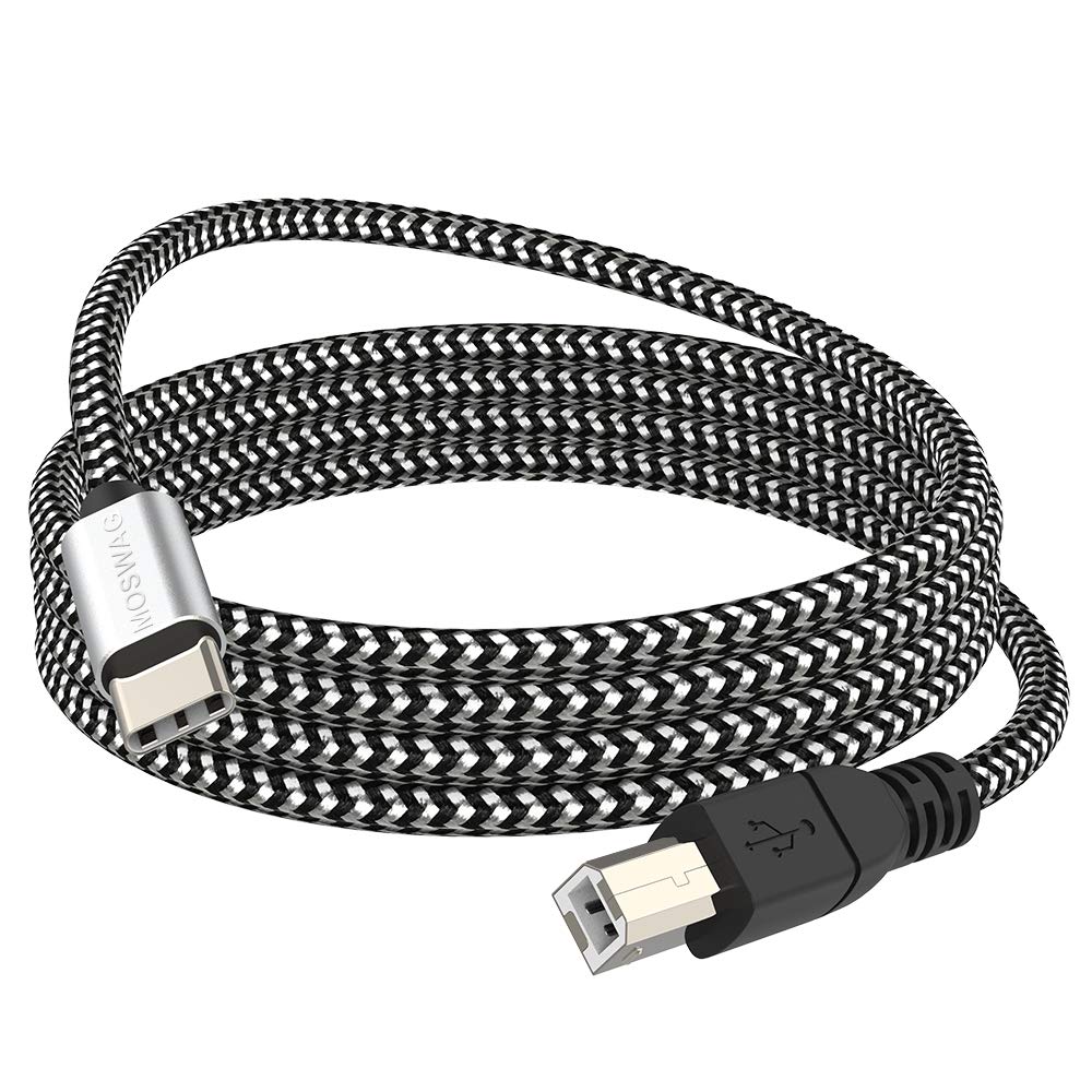 MOSWAG USB C to USB B MIDI Cable Type C to USB MIDI Cable Nylon Braided 2.0 Printer Scanner Cord High Speed with Metal Connector (9.84FT/3M, Black)