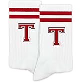 SSQBZU Striped Initial Socks with the Letter in Red,Gifts for Birthday,Christmas,etc.,Socks for Adult,Teens,Men&Women.
