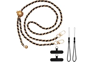 Crossbody Phone Strap Chain Universal Leather Metal Shouder Lanyard with 2 Pads Phone Tether Patches 2 Pcs Detachable Fashion