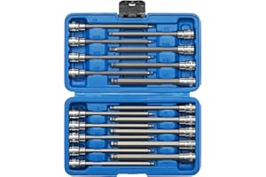 EMENTOL 18PCS 3/8" Drive Long Ball-End Hex Bit Socket Set, CR-V, S2 Steel, SAE/Metric, Extra Long Allen Bit Socket Set, 1/8 I