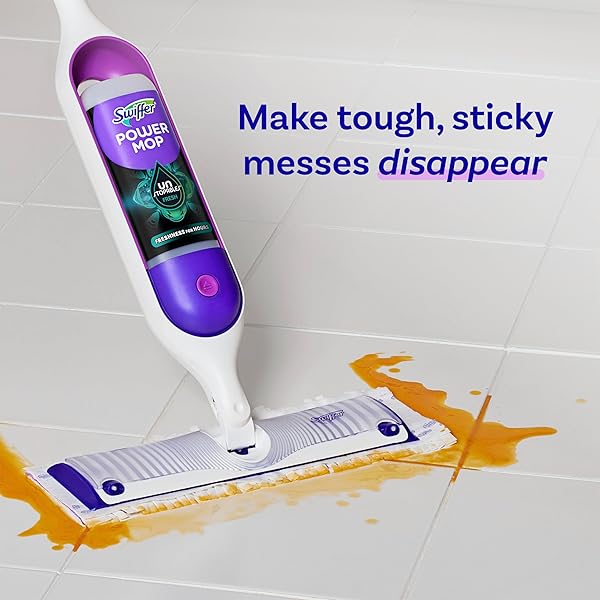 SWIFFER POWERMOP FLOOR CLEANING SOLUTION WITH UNSTOPABLES FRESH SCENT, POWERMOP REFILLS, FLOOR CLEANER FOR MOPPING, 25.3 FL OZ, 2 PACK
