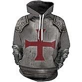 Nasfotim Adult Medieval Knight Templar Hoodie Men Hooded Sweatshirt Costume Halloween Cosplay Templar Knight Shirt