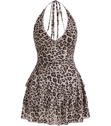 leopard print halter dress BEAUDRM Women's Y2K Sexy Ruched Tie Backless Tiered Layer Mini Dresses Cheetah Mesh Ruffle Dress : Clothing, Shoes & Jewelry Honor Guard | Spring SATIN HALTER MAXI DRESS springbreakess Style:Just Dress