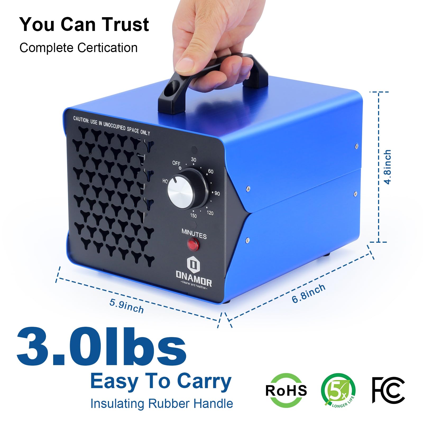 ONAMOR Ozone Generator 88,000mg - Ozone Machine for Home, Smoke, Car, and Pet Room. (Suitable for Area of 7,000 Square Feet) - Blue