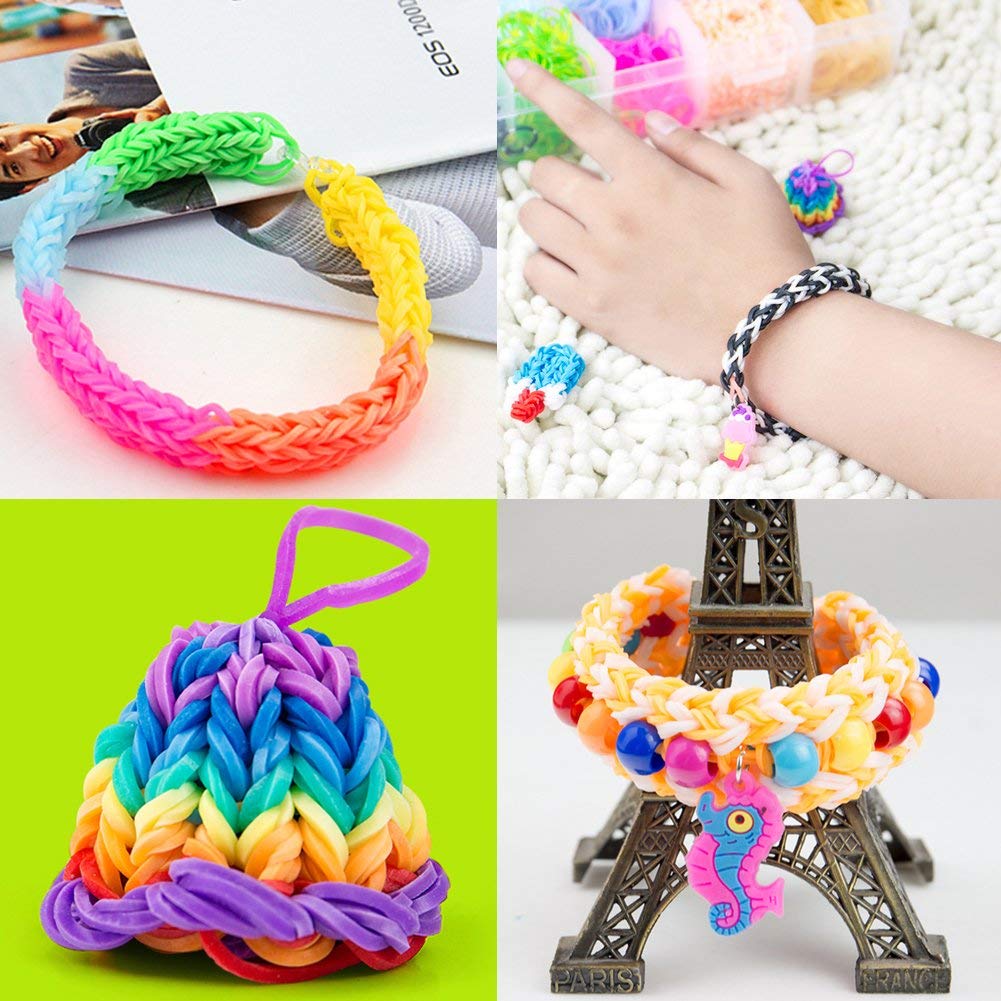 Koogel Colorful Rubber Bands Loom Set Premium Loom Bands 22 Colors,35 Pendants,6 Small Crochets,300 Beads Pack,500 S Buckles, Organizer for DIY Jewelry Dolls Hats Skirts
